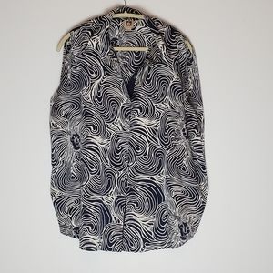 Anne Klein Navy and White Sleeveless Blouse